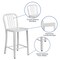 Merrick Lane Santorini Galvanized Steel Indoor/Outdoor Counter Bar Stool With Slatted Back And Powder Coated Finish